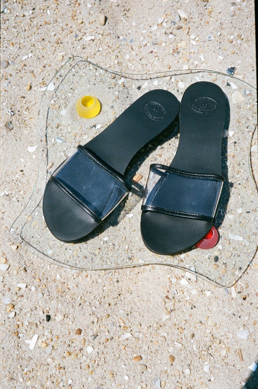 Grecian Translucent Slide Sandal Black