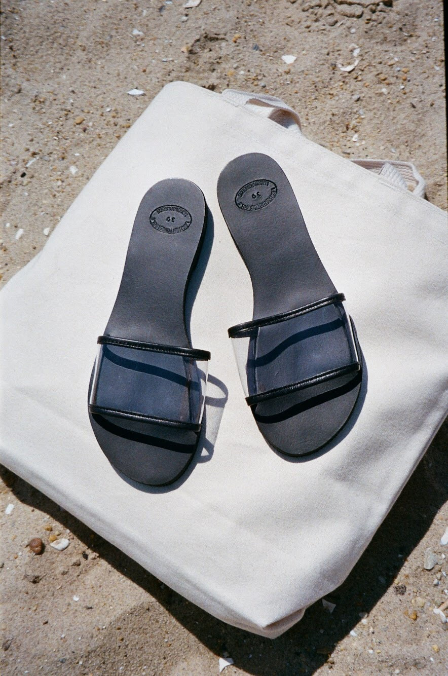 Grecian Translucent Slide Sandal Black